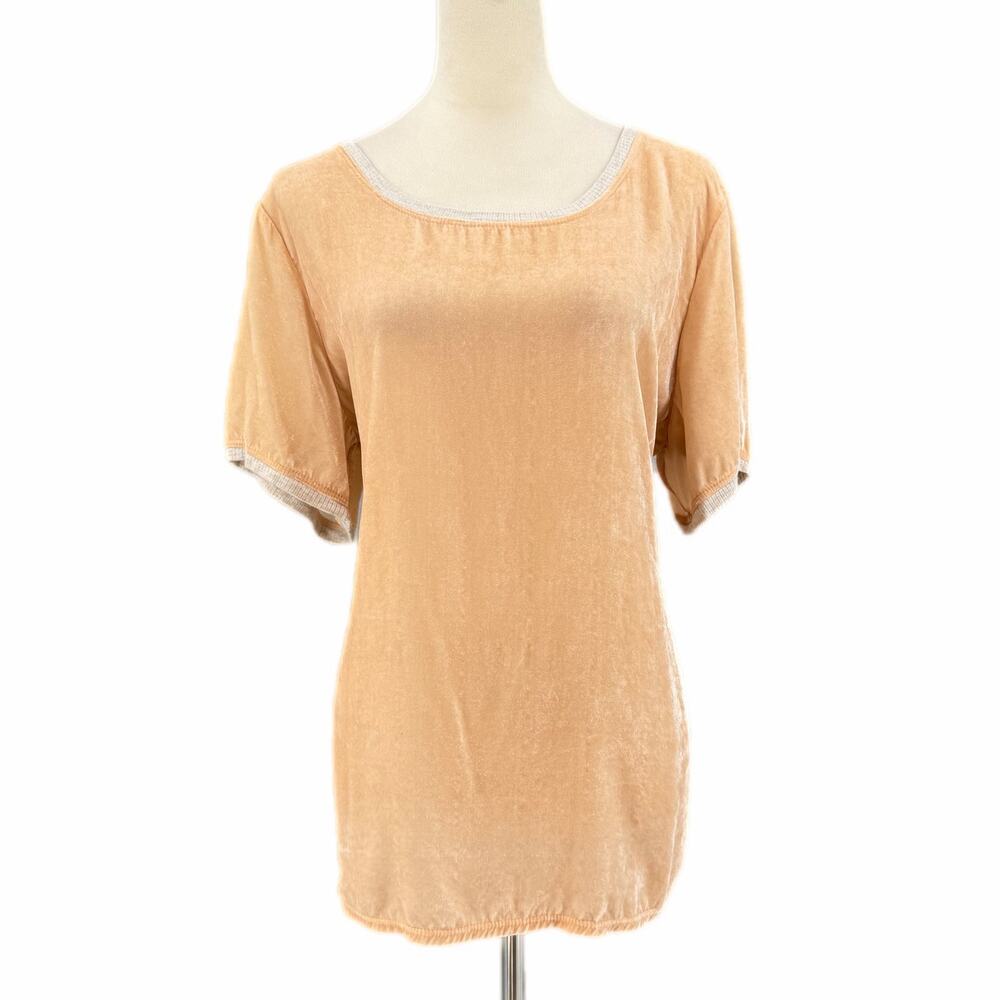 Ivy Jane Lori Velvet Light Orange Short Sleeve Silk Blend Soft Casual Tee Top